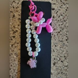 Turtle Charm With Upcycled Pink Balloon Dog Keyring #36
